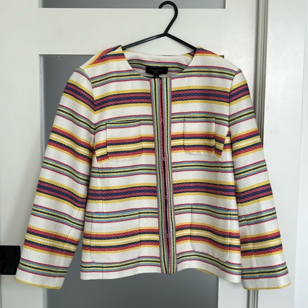 Talbots Striped Ivory Pink Blazer 16P
